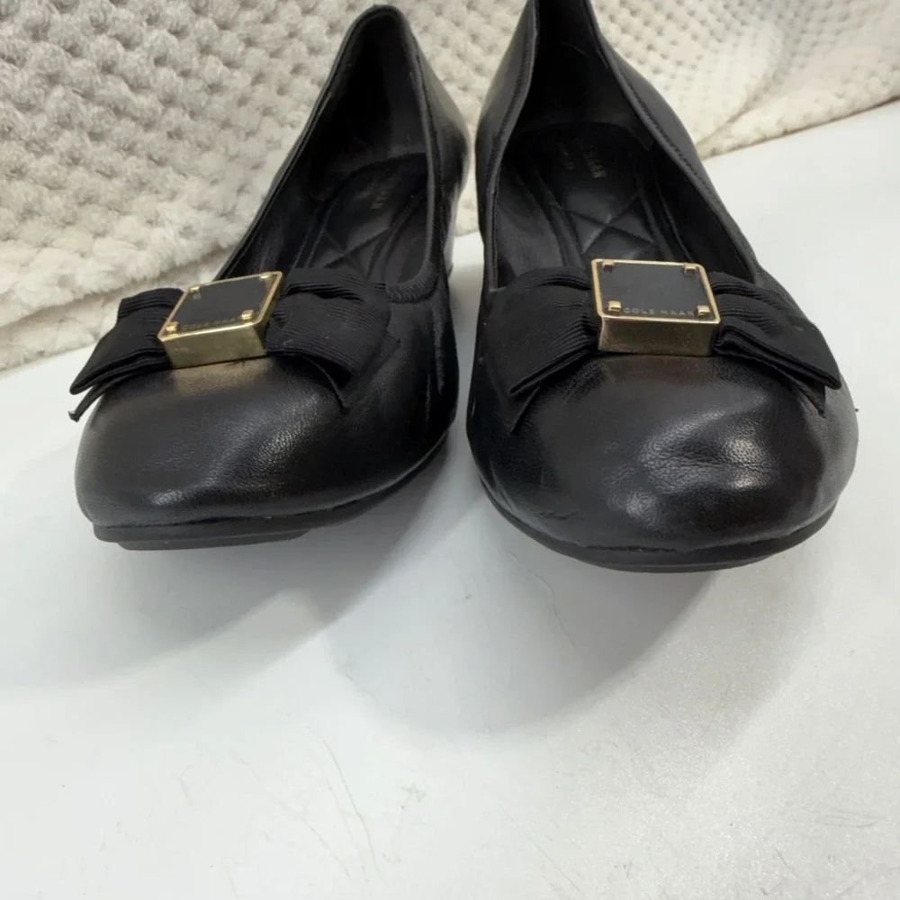 Cole Haan Tali Bow Wedge Pumps Womens 8.5B Black Leather Grand.OS W11798